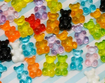 20 or 100x 13mm Tiny Gummy Bears Cabochons Blue, Purple, Pink, Orange Yellow Jelly Sweets