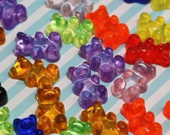 10x 22mm Gummy Bears Cabochons Blue, Purple, Pink, Orange Yellow Jelly Sweets NO HOLES