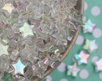 50x 12mm Resin Clear Pearlescent Rainbow Star beads .. Mermaid Beads