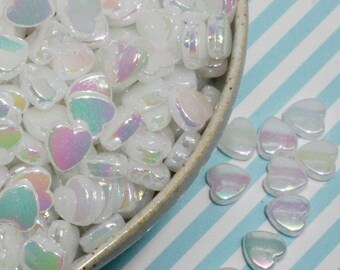 50x 10mm Pearlescent Heart Shaped Beads in Pearl White