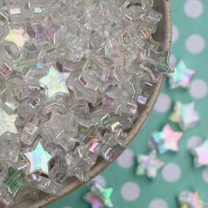 50x 12mm Resin Clear Pearlescent Rainbow Star beads .. Mermaid Beads