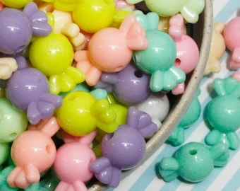 20x 22mm Candies Sweet Plastic Multicoloured Pastel Beads