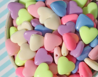 50x 14mm Heart Shaped Beads in Pastel Multicolours