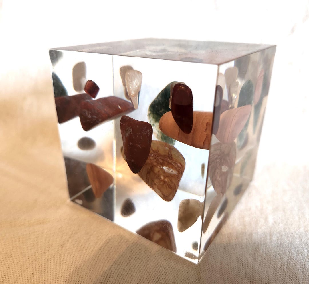Photo Block Paperweight Lucite Block Paperweight With Embedded Polished Stones - Etsy