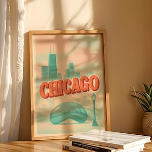 Chicago Vintage Wand Kunst Druck | Digitaler Download | Seitenverhältnis 2:3 | .Retro Stadt Poster | Reisen Wohnkultur | Sofortiger Download