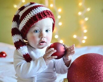 Baby Christmas Hat and Legwarmers - Red and White Elf Hat and Leggings - Baby's First Christmas - Hat and Legging Set - Holiday Photo Prop