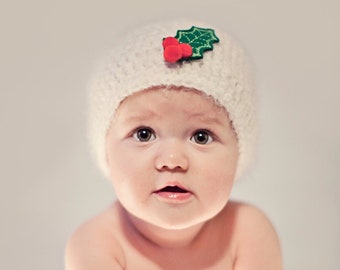 Baby Christmas Hat, White Baby Hat, Newborn Christmas Hat, Baby's First Christmas Hat, Holiday Photo Prop, Christmas Baby Hat, Newborn Prop