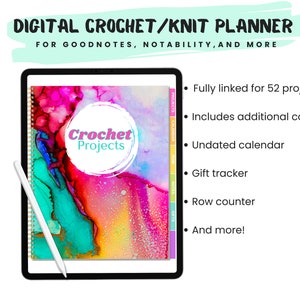 Digital virkad stickprojektplanerare: Kompatibel med GoodNotes (digital nedladdning)