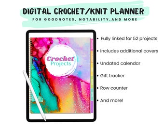 Digital Crochet or Knit Project Planner, Pattern Planner, GoodNotes Crochet Journal, Knit Project Notebook