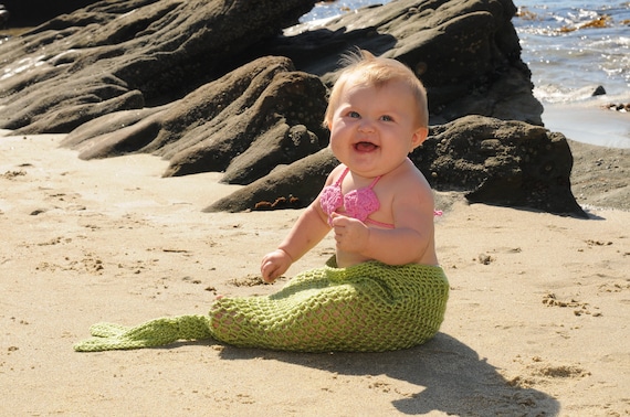 Crocheted Baby Mermaid Costume, Acrylic Knit Tail, Infant Halloween Outfit