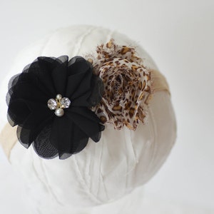 Black and Tan Headband, Leopard Print Headband, Leopard Baby Headband, Black Infant Headband, Cheetah Headband, Newborn Photo Prop