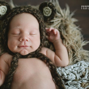 Baby Boy Bear Hat, Newborn Halloween Costume, Bear Costume, Brown Baby Bonnet, Baby Bear Halloween Costume, Baby Bear Hat, Infant Bear image 1