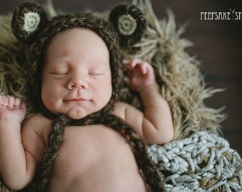 Baby Boy Bear Hat, Newborn Halloween Costume, Bear Costume, Brown Baby Bonnet, Baby Bear Halloween Costume, Baby Bear Hat, Infant Bear