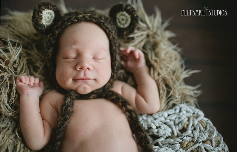 Baby Boy Bear Hat, Newborn Halloween Costume, Bear Costume, Brown Baby Bonnet, Baby Bear Halloween Costume, Baby Bear Hat, Infant Bear image 1