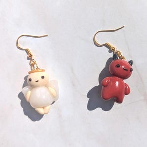 Lightweight Polymer Clay Angel And Devil Dangle Earrings