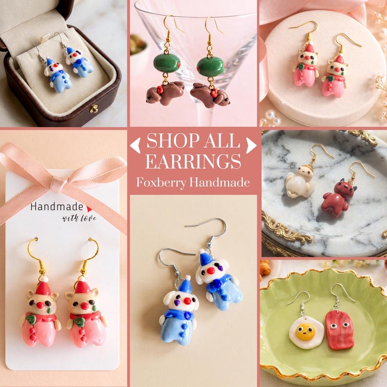 Pendientes colgantes de arcilla polimérica ligeros con ganchos dorados hipoalergénicos. Pendientes de ángel y demonio desiguales. Joyería hecha a mano. Regalo para ella. imagen 15