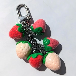 Strawberry Keychain Clay Fruit Charm Keyring Polymer Clay Strawberry Accessory Handmade Bag Charm Gift For Her Cute Keychain For Purse