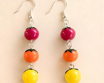 Pendientes colgantes de arcilla con forma de tomate cherry, ligeros, con clip, hechos a mano, de arcilla polimérica, hipoalergénicos, regalo de Pascua para mamá.