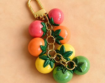 Tomato Keychain Bag Charm Garden Lover Gift Handmade Fruit Polymer Clay Vegetable Summer Aesthetics Accessory Student Graduation Gift Idea
