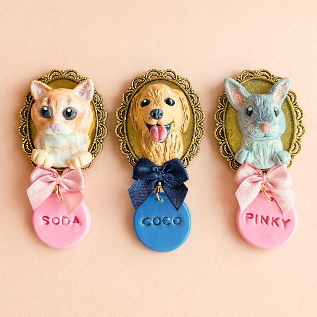Custom Pet Memorial Keepsake Gift Polymer Clay Pet Portrait Magnet ...