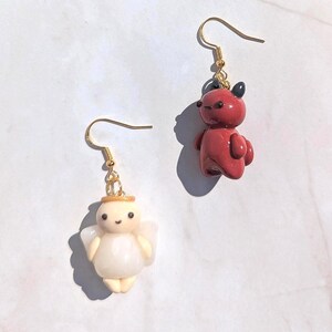 Lightweight Polymer Clay Angel And Devil Dangle Earrings