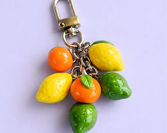Citrus Fruit Keychain Polymer Clay Fruit Bag Charm Backpack Accessory Handmade Gift Idea For Mom Garden Lover Summer Fashion Aesthetic
