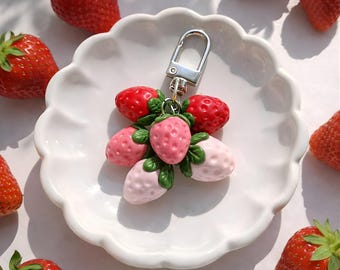 Strawberry Bag Charm For Backpack Polymer Clay Fruit Keychain Purse Accessory Summer Farmcore Aesthetic Cute Gift Idea For Teenager Girls