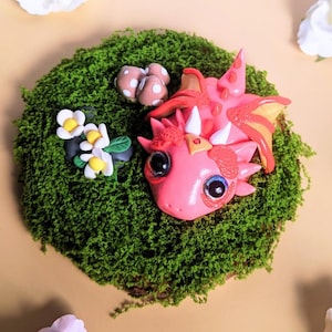 Baby Pink Dragon Desk Buddy Figurine Cute Fantasy Dragon Clay Miniature Gift For Dragon Lovers Mythical Creature Polymer Clay Sculpture