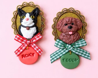 Custom Mini Pet Portrait Magnet Personalized Pet Name Tag Keepsake Memorial Gift Idea For Pet Loss Customized Cat Sculpture Vintage Ornament