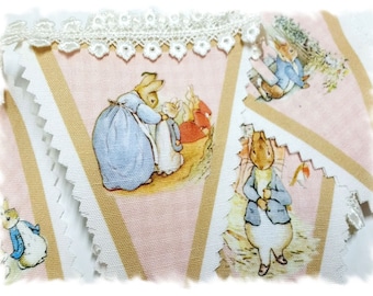 Peter Rabbit Story Bunting - Sewn Nursery Bunting - Venetian Lace or DIY kit - Pink, Blue, or Moss Green