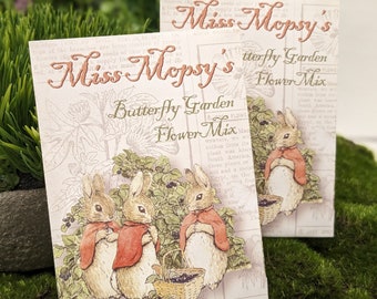 MISS MOPSY Filled Seed Packet favors - Butterfly Garden Mix - Beatrix Potter Peter Rabbit - By the Dozen - READY to ship