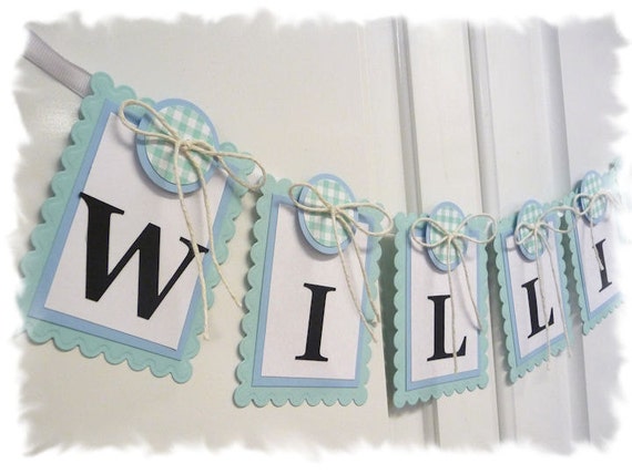 Items similar to Personalized Name Banner - Baby Boy - Aqua and Baby ...