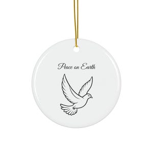 Ceramic Ornament - Peace on Earth Dove Decoration, Holiday Gift, Christmas Decor, Handcrafted Ceramic Keepsake, Home and Office Decor