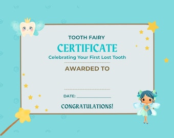 First Tooth Lost Certificate-Printable Tooth Fairy Award-Digital Milestone Certificate for Kids, Instant Download PDF
