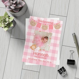 Pacote de cartões postais personalizados com estampa xadrez rosa bebê, perfeitos para aniversários, chás de bebê, eventos para recém-nascidos e cartões de lembrança para bebês