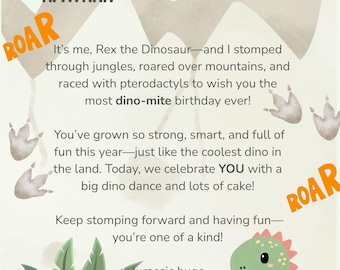 Dinosaur Birthday Letter from Rex | Printable Dino Birthday Note for Kids | Instant Download Birthday Surprise