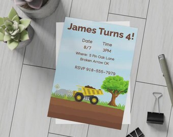 Dump Truck Fourth Birthday Invitation-Personalized Party Invite-Printable-Evite
