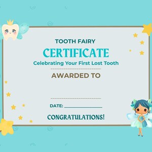 First Tooth Lost Certificate-Printable Tooth Fairy Award-Digital Milestone Certificate for Kids, Instant Download PDF