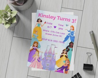 Three-nomenal Princess Birthday Party Invitation-Personalized 3rd Birthday Girl Party Invite-Custom Digital File-eVite, Printable