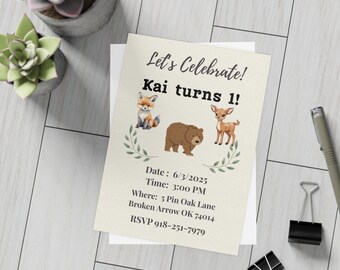 Woodland Animals Third Birthday Invitation-Personalized Digital Evite for a wild celebration.
