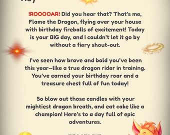 Dragon Birthday Letter from Flame | Printable Dragon Birthday Note for Kids | Instant Download Fantasy Birthday Surprise
