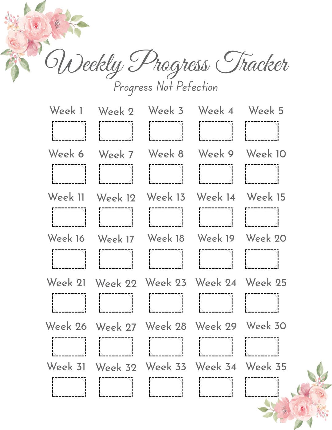 Week Data Tracker Weekly Progress Tracker Printable | 35-week Habit & Goal Tracker - Etsy