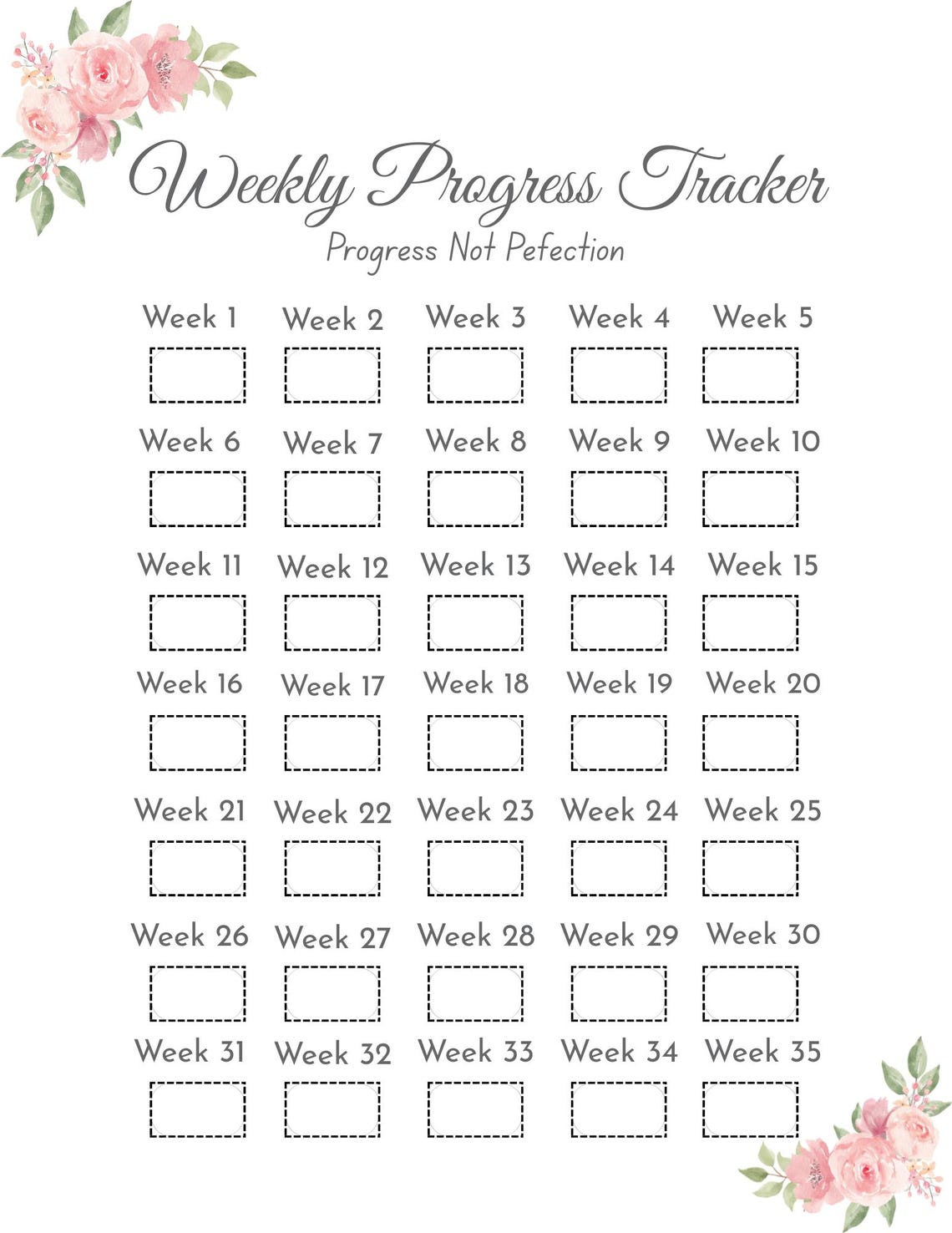 Weekly Progress Tracker Printable | 35-week Habit & Goal Tracker - Etsy