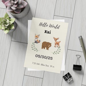 Pacotes de cartões postais personalizados com animais da floresta para anúncios de bebê, convites, aniversários, recém-chegados e lembranças