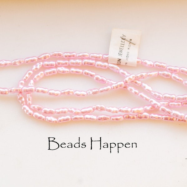 7x4mm High Quality Biwa Lilac Pink Resin Pearl Pearlized Luster Beads, Baroque Beads, Made in Hong Kong, Quantity: One 30-inch Strand