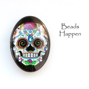 25 x 18 mm ovale witte dag van de doden schedel cabochon, schedels, dia de muertos, 25 x 18, skelet, skeletten, roos, rozen, aantal 1