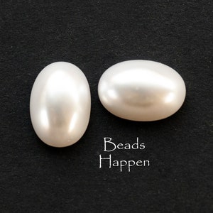 14x10mm Oval White Pearl Cabochons Cabs Cabochon Cab, Smooth Tops, Flat Backs, White Pearls Cabs, 14x10 Pearls, Quantity 2