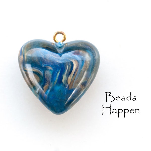 Puffy 24mm Heart Pendant, Marbled Lapis Blue Resin Puffy Heart Pendant with 1 Brass Loop, Heart, Hearts, Charm, Quantity 1