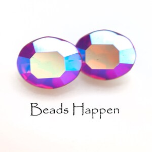 Vintage  10x8mm Oval SWAROVSKI Crystals, 10x8 ovals, Hyacinthe AB, Machine Cut MC, Pink, foiled, Stones, Jewels, Quantity 2