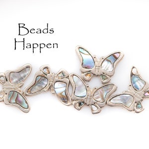 VINTAGE 22x15mm Butterfly Abalone Inset Puzzle Piece Cabochons, Abalone Components, Silver Tone, Flat Back, No Loop, Quantity 1